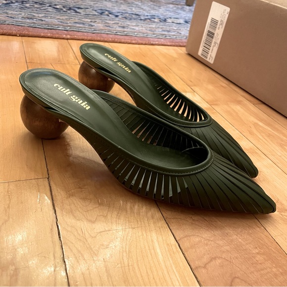 Cult Gaia - Alia Forest Green Leather Pointed Toe Mules with Ball Heels - Picture 1 of 8